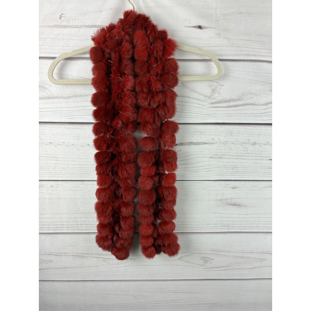 Cejon Red 100% Genuine Rabbit Fur Pom Pom Scarf Luxury Winter Wrap 52 Inch